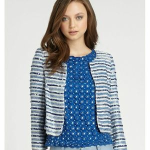 Alice + Olivia Blue and White Striped Tweed Blazer